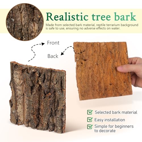 Totority Cork Bark Background 4-Piece Natural Cork Bark Sheets 3D Terrarium Backdrop for Bearded Dragon Gecko Lizard Frog Tank or Aquarium, Easy-Place Reptile Habitat Decor