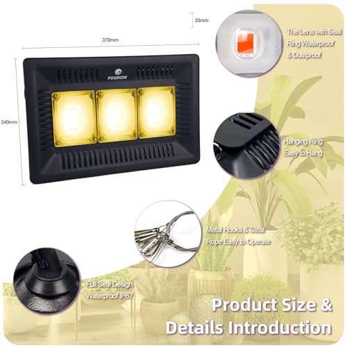CANAGROW Waterproof Plant Light, Outdoor Grow Light, Sunlike Full Spectrum COB LED Grow Lamp, Refugium Light for Saltwater Aquarium, No Noise, Heating Lamps for Plants Seeding Veg Blooming Fruiting - size: 3 White - 300W
