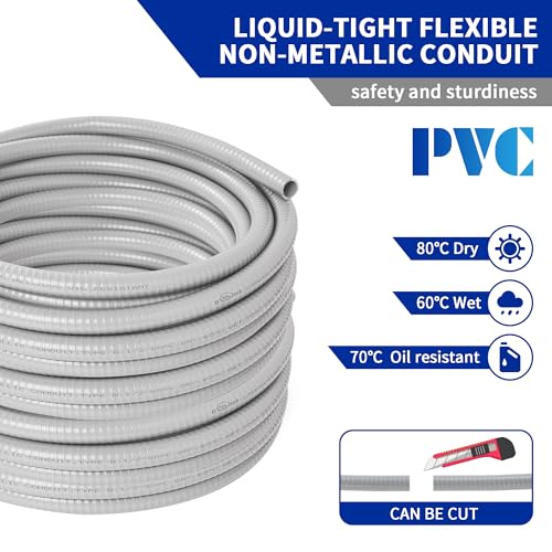 (1/2" Dia * 100 Feet) Yariwiz Flexible Electrical Conduit Liquid Tight PVC Conduit Kit with 5 PCS Coupling, 3 PCS Elbow and 10 PCS Strap, Sealtight Seal Flex Liquidtight Wire Outdoor Non Metallic Grey - style: 1/2"-100ft Kit-Grey