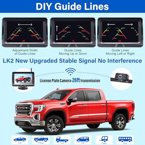 HD 1080P Wireless Backup Camera for Truck: 5 Inch Clear Day & Night Vision - size: 5'' + License Plate Camera for Truck