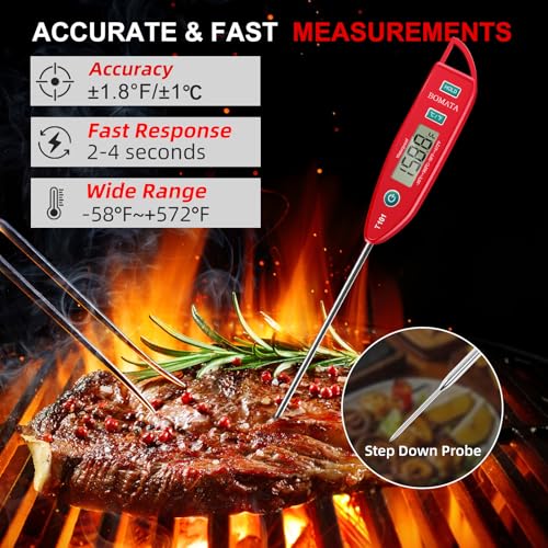 BOMATA Waterproof IPX7 Thermometer for Water, Liquid, Candle and Cooking. Instant Read Food Thermometer with Long Probe for Cooking, Meat, BBQ! T101 (Red Color)……… - color: Red