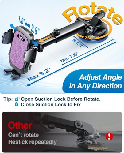 YRU True Military-Grade 360°Rotation Suction 2026 Ultimate Car Phone Holder - color: Purple