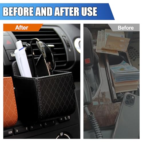 Car Vent Storage Bag, Leather Car Dashboard Organizer Pocket, Black - color: Black