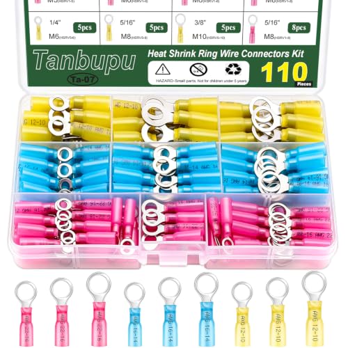 110Pcs Heat Shrink Ring Terminals Kit - Waterproof Crimp Wire Connectors - color: 110PCS, size: KIT