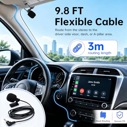 3.5mm External Car Mic with 9.8 ft Cable for Head Unit Clearer Call
