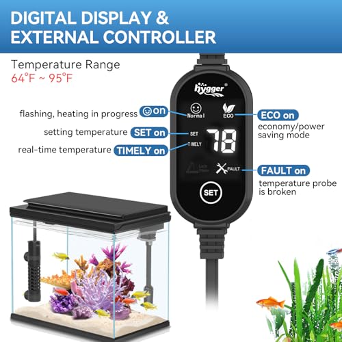 hygger Ceramic Submersible Aquarium Heater, New Explosion-Proof Fish Tank Water Heater with External Temp Controller Auto Thermostat Heater for Saltwater Freshwater (50W for 3~10 Gallon) - size: 50W for 3~10 gallon