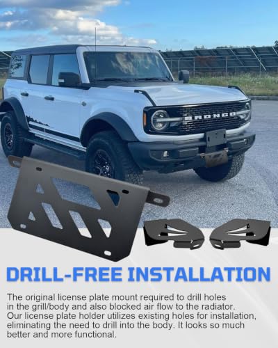 License Plate Bracket for Bronco, Steel Front License Plate Frame No-Drilling License Plate Bracket Compatible with Ford Bronco 2021;2022;2023;2024;2025; 2026 Standard Plastic Bumper Bronco - size: Upgrade For Bronco Plastic Standard Bumper