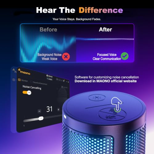 MAONO DGM20 USB Gaming Microphone for PC with Clear Voice & RGB Lighting - color: Black