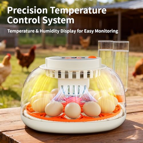 APDOE Egg Incubators for Hatching Eggs, Temperature and Humidity Control, Automatic Egg Turning, Egg Candler, External Water Bottle, Air Vent, for Chicken, Duck & Quail Eggs, 12 Eggs - size: 12 Eggs