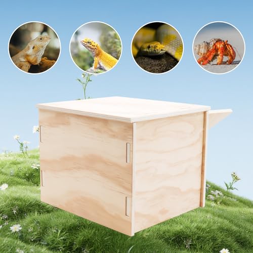 2-in-1 Wooden Hide Cave with Ramp & Basking Platform – Reptile Hideout & Tank Accessory for Bearded Dragons, Geckos, Snakes - size: Small