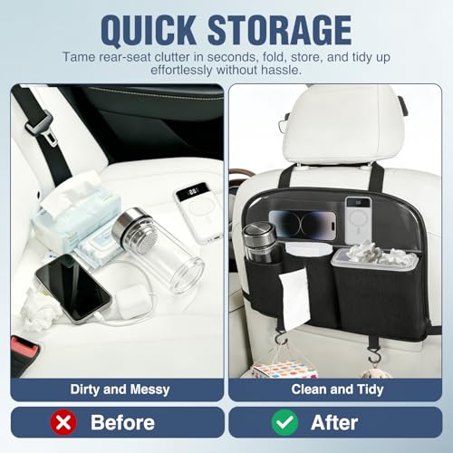 Nilight Car Seat Back Organizer 2PCS Black PU Leather Universal - color: Black Leather w/Bucket-2Pcs Short Szie