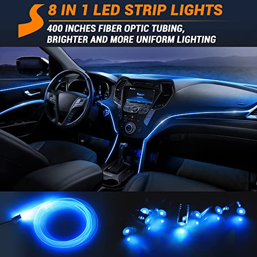 Interior Car LED Strip Lights 400 inches Fiber Optic tubing USB Powered RGB 8 in 1 Car Neon with Wireless APP and Remote Control, Ambient Lighting Kits 16 Million Colors,Sync to Music - size: 8 in 1