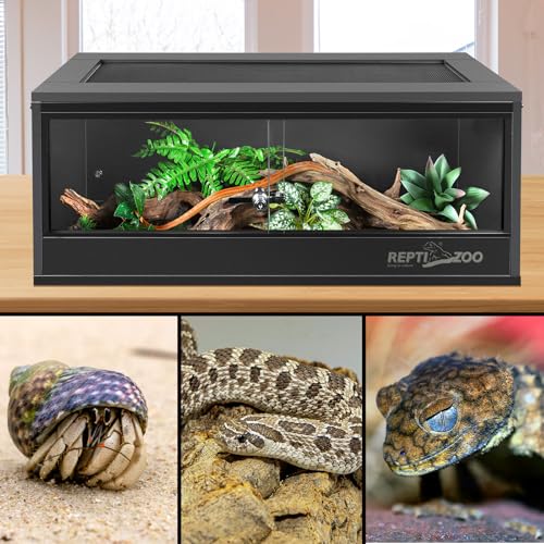 REPTI ZOO 20 Gallon PVC Reptile Tank, 30x12x12 inch Reptile Terrarium for Crested Gecko Frog Lizard Snake Turtle Hermit Crab, Leopard Gecko Enclosure with Sliding Door & Screen Ventilation - size: 30x12x12 inch
