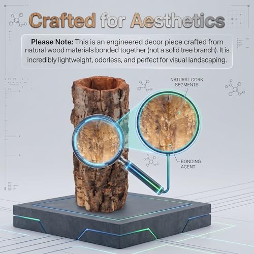 Tree Trunk Reptile Hide Cave, Reptile & Hibian Wood Habitat Hideouts Artificial Cork Bark Tube Small Log Climbing Hidedecorative Terrarium Accessories for Gecko Hermit Crabs Frog Snake, 7. 8"