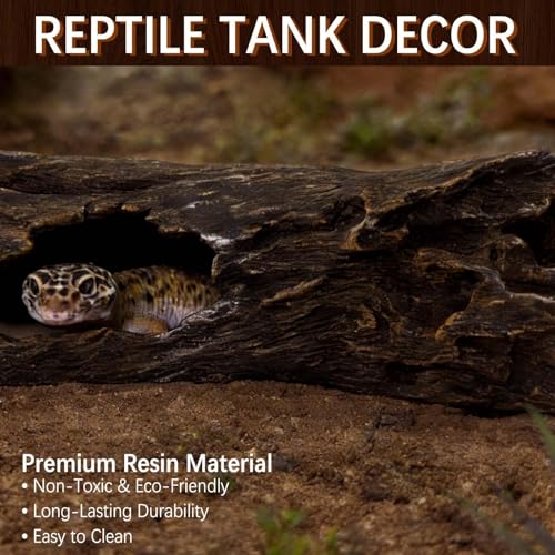 Tfwadmx Leopard Gecko Hide, 10" Reptile Hideout, Resin Simulated Hollow Log for Aquarium, Betta Fish Hideout, Reptile Tank Accessories for Corn Snakes, Lizards, Axolotls