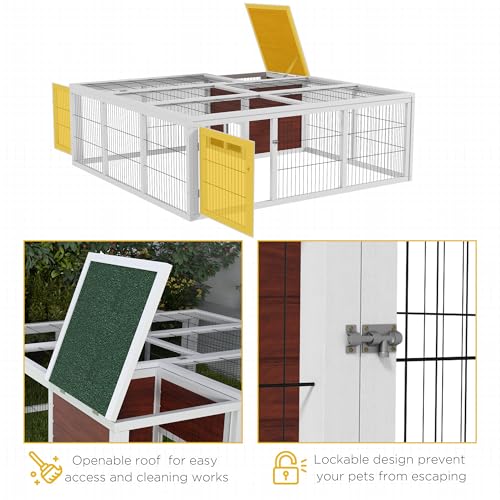 PawHut 59" Outdoor Rabbit Hutch Playpen, Wooden Tortoise House Habitat, Bunny Cage with Run and Enclosed Cover, for Rabbits, Chickens, Ducks, Indoor, Dark Brown