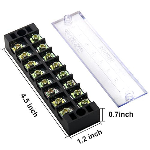 Terminal Block, 8 Circuits 600V 25A Dual Row Screw Terminal Strip, 4 Sets