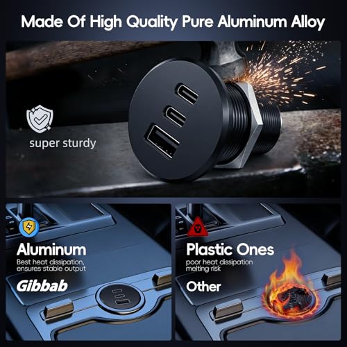 2PCS 90W All-Aluminum RV USB Outlet 12V/24V 3 Ports Recessed Mount - color: Black, size: 2P