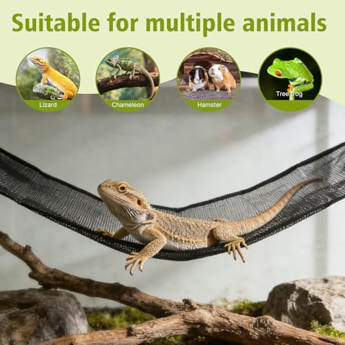 2-Pack Large Bearded Dragon Hammock Set (1 Rectangle + 1 Triangle), Reptile Tank Accessories with Strong Suction Cups, Lounge Bed for Lizards, Snakes, Geckos & Small Pets (Black)