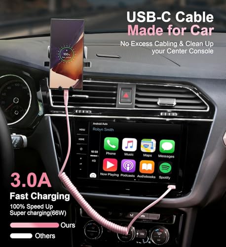 USB C Cable Fast Charging Cable [3FT+6FT] Coiled USBA to USBC Cable for Car - color: Pink, size: 3FT+6FT