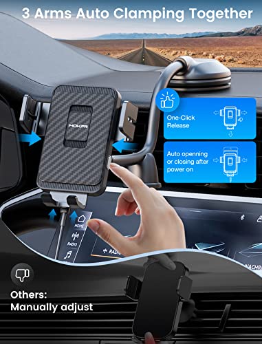 Wireless Car Charger, MOKPR 15W Fast Charging Car Mount Auto-Clamping Car Charger, Dashboard Windshield Phone Holder Compatible with iPhone 16 15/14/13/13 Pro/12 Pro12/11/X, Samsung S23/S22/S10/S9/S8