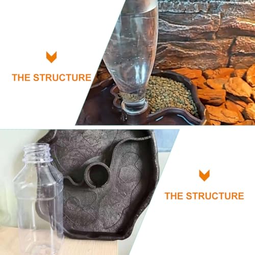Healifty Automatic Reptile Water Feeder and Lizard Food Dish with Deep Brown Reservoir Bowl for Tortoise and Bearded Dragon Terrarium Use
