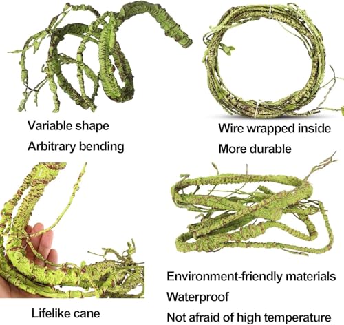 kathson 8 PCS Reptile Vines Plants Flexible Bendable Jungle Climbing Vine Terrarium Plastic Plant Leaves Pet Tank Habitat Decor for Bearded Dragons Lizards Geckos Snakes Frogs and More Reptiles - size: 8 PCS