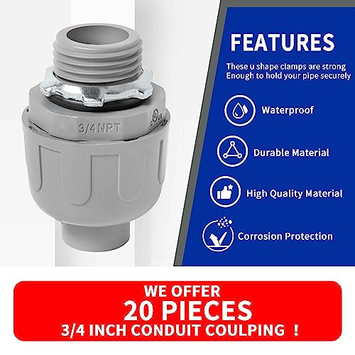 (3/4" Conduit Coupling 20 Pack) Yariwiz 3/4 Plastic Liquid Tight Conduit Coupling - style: 3/4" Straight-20 Pack