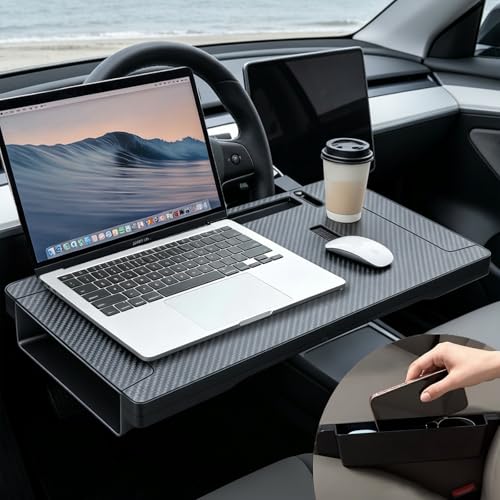 2-in-1 Car Steering Wheel Tray Desk & Car Seat Gap Filler Organizer, Upgraded Foldable Adjustable Car Table Compatible with Steering Wheel Cover| for Laptop, Eating Food, Writing (Portable)