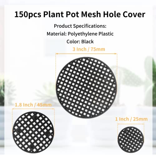 Bivethoi 150pcs Plant Pot Hole Cover - Bonsai Drainage Mesh Screens (3 Sizes, Black) - color: Black, size: 150pcs