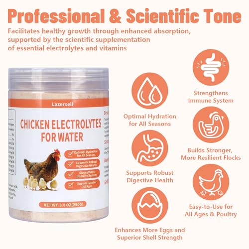 Chicken Electrolyte for Water, Ideal for Hydration, Immunity, Digestive Health, Chicken Vitamins, Electrolytes, and Probiotics, Multipurpose Poultry Vitamins for Chickens, Ducks, Turkeys, 8.8 OZ