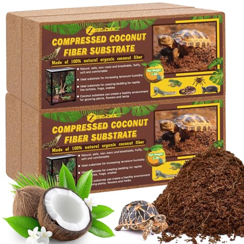 ZeeDix 4 Pack Coconut Fiber Substrate, 100% Organic Coconut Husk Coco Coir Brick Terrarium Bedding for Reptiles, Tortoise, Bearded Dragon, Leopard Gecko, Snake, Hermit Crabs, Frogs, Tarantula - color: 4pcs