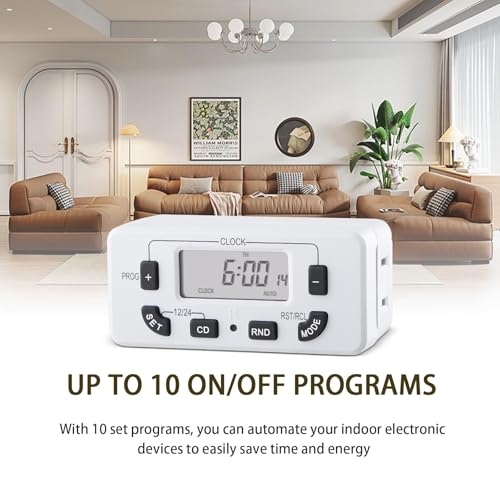 7 Day Programmable Digital Timer Outlet, Indoor Timer with Single Plug-in, Digital Light Timers for Lamp, Fan, Aquarium, 15A 1/2HP, 1 Pack - size: 1 PACK