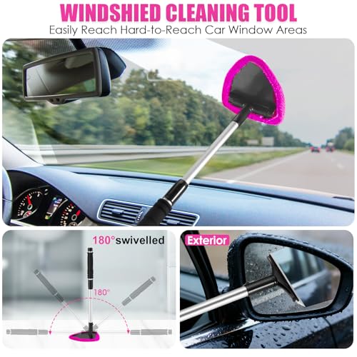 20PCS Pink Car Cleaning Kit, Car Interior Detailing Kit with Red High Power Handheld Vacuum, Detailing Brush Set, Windshield Cleaner, Cleaning Gel, Complete Auto Accessories for Women - color: Pink