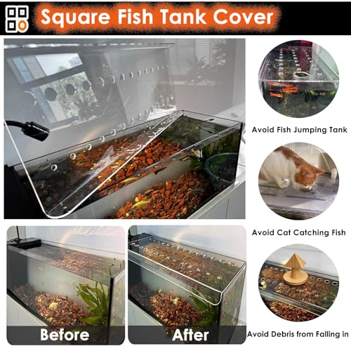 Acrylic Aquarium Anti-Jump Cover, Cat-Proof Terrarium Lid, Fish Tank Top Mount Hood with Hole, 8-20 Inch Wide (L40xW20cm/15.7x7.9in) - size: L45xW30cm/17.7x11.8in