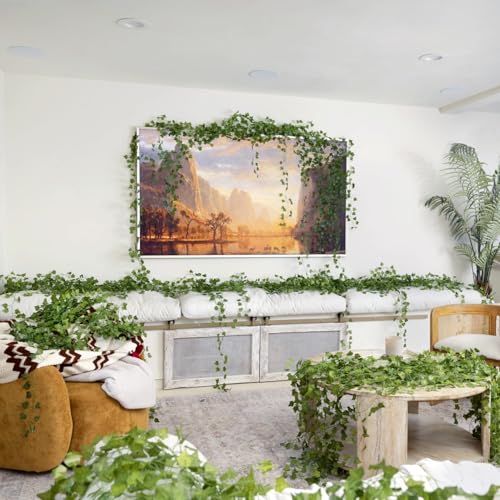 CQURE 120 Pack 840Ft Artificial Ivy Fake Vines,Ivy Garland Greenery Garland Fake Hanging Plants Vines Aesthetic Green Leaves for Bedroom Wedding Party Garden Wall Room Decor