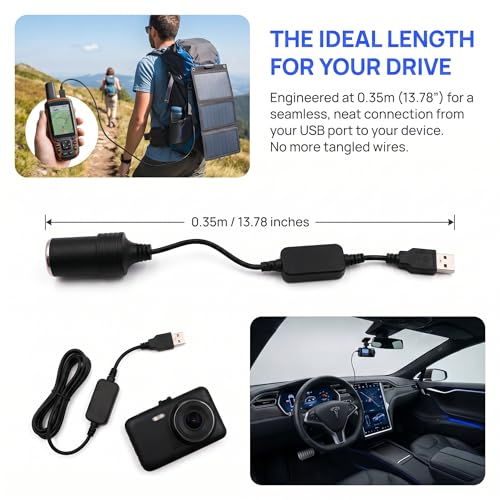 Usb to Cigarette Lighter 12v Adapter,Usb A & C Input 5v,Dc Power Offer Adapter For Dash Cam,Led,Car,and Home Devices, 13.7in (USB)