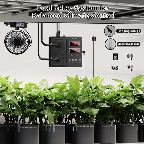 Temperature Controller 1650W 15A BTC211 Dual Digital Outlet Thermostat Plug, Pre-Wired, 2 Stage Heating and Cooling Mode, 110V - 240V, Fermentation BBQ Reptile Aquarium