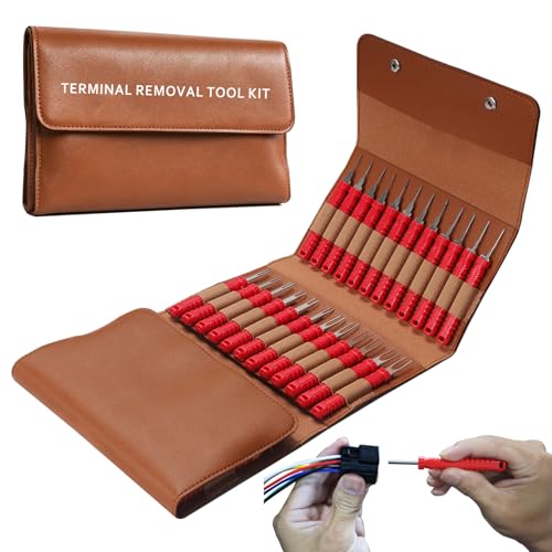 48 Pcs Terminal Removal Tools with Leather Case, Depinning Tool Kit - color: Red