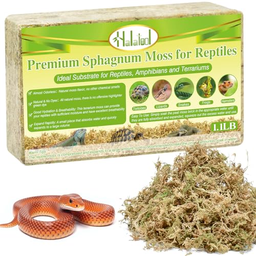 Halatool 1.1LB Sphagnum Moss for Reptiles(Turtles, Geckos, Snakes, Frogs, Hamsters), Natural Forest Long Fibered Dried Moss Bulk for Reptiles Substrate & Bedding - 25QT Reptile Habitat Accessories - size: 1.1 LB