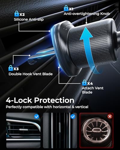 DIMONCOAT 【2026 Upgraded New Dual Metal Hook Car Phone Holder Vent Mount - color: Black