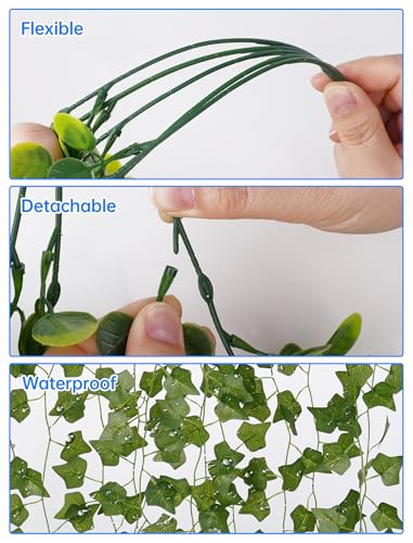 NiHome 8-Pack Artificial Hanging Plants, Fake Plant Hanger Indoor Outdoor Decor with 6 Ivy 1 Eucalyptus 1 Fork Fern Vines, Water-Resistant Faux Hanging Plant for Ceiling Wall Patio Garden Home Decor