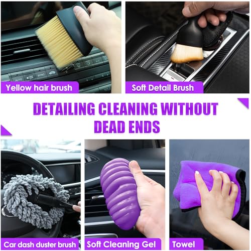 20PCS Car Cleaning Kit, Car Interior Detailing Kit with Purple High Power Handheld Vacuum, Detailing Brush Set, Windshield Cleaner, Cleaning Gel, Complete Auto Accessories for Women - color: Purple