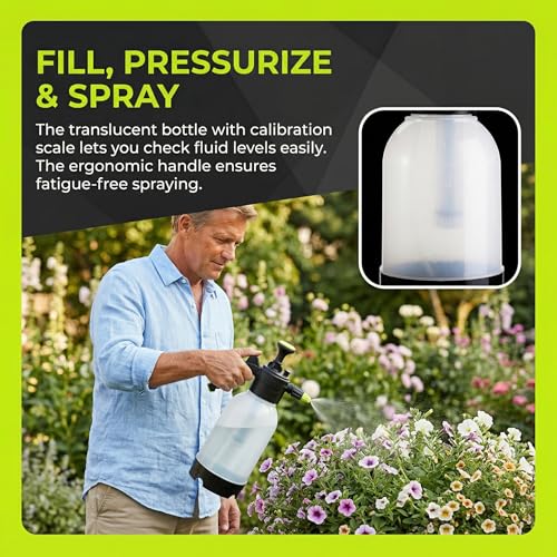 2 Pack 0.5 Gallon Hand held Garden Sprayer Pump Pressure Water Sprayers, Multi-Purpose Hand Sprayer for Lawn, Garden, Safety Valve Adjustable Nozzle