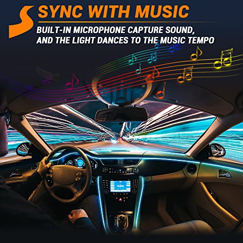 Interior Car LED Strip Lights 315 inches Fiber Optic tubing USB Powered RGB 6 in 1 Car Neon with Wireless APP and Remote Control, Ambient Lighting Kits 16 Million Colors,Sync to Music - size: 6 in 1