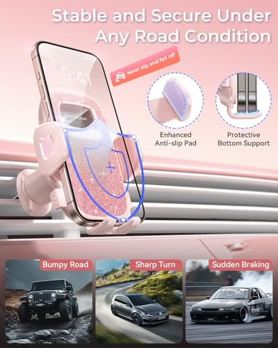 Upgraded Phone Holders for Your Car with New Metal Hook Clip,Vent Car Mount - color: Pink