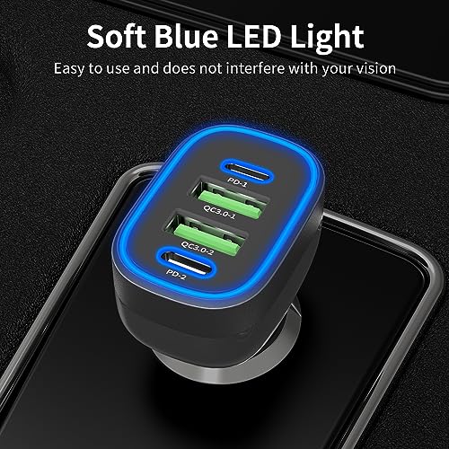 90W 4 Ports USB C Super Fast Car Charger for iPhone 17/Android Car Adapter