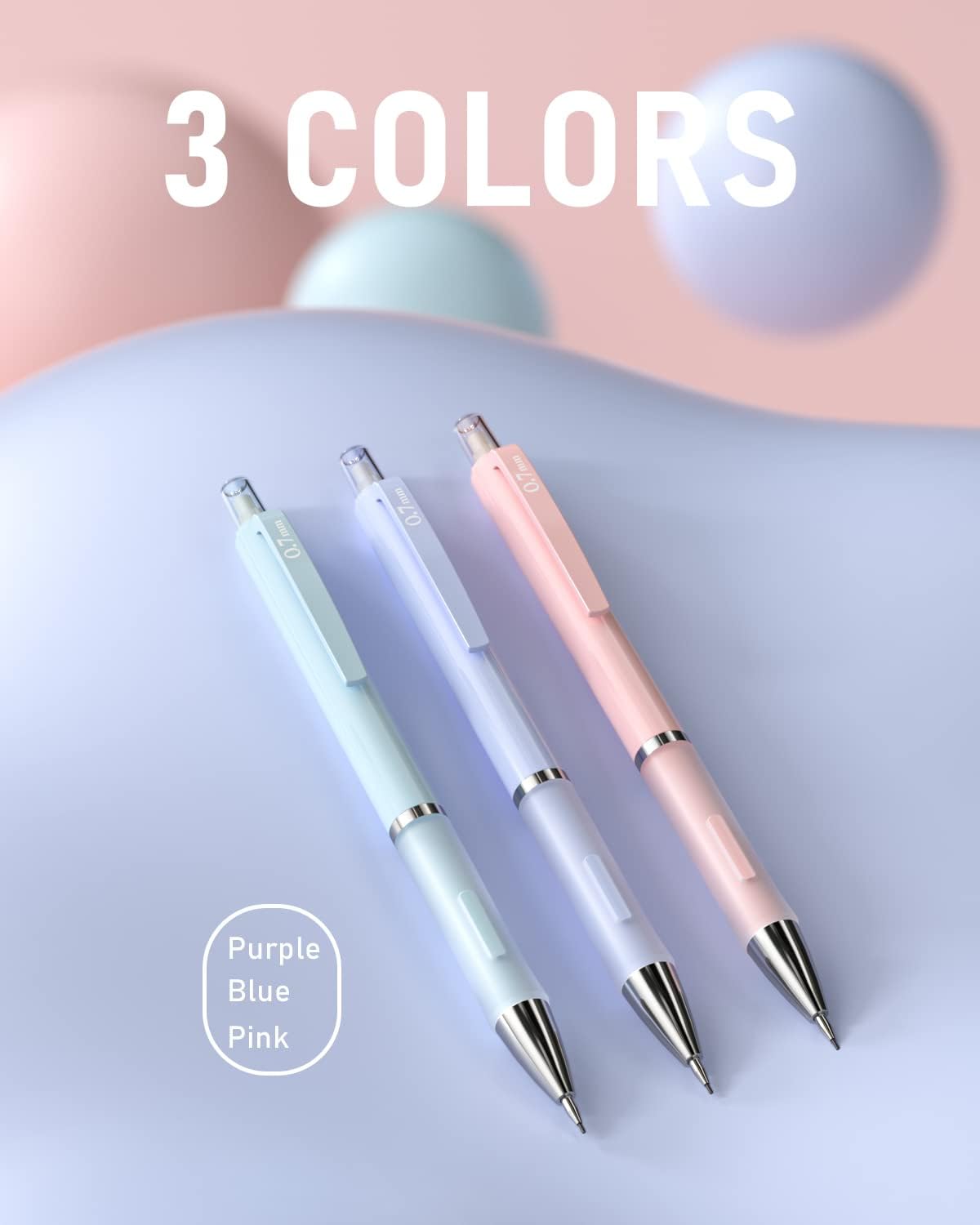Nicpro 3PCS Cute Mechanical Pencil Set with Case, 0.7 mm Pencils with 6 Tube HB Lead Refill, 3PCS Eraser, 9PCS Eraser Refill for School Supplies Student Writing, Drafting Drawing Sketching