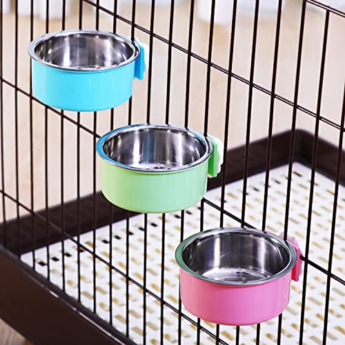 Dog Crate Bowl, Hanging Stainless Steel Removable Pet Crate Water & Food Bowls, Pet Cage Feeder Container Coop Cup for Cat Puppy Birds Rats Guinea Pigs Rabbit Hamster (2PCS) - color: (Round) Orange/Grey