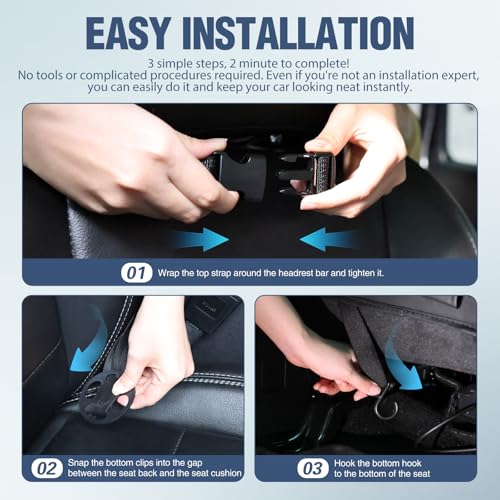 Nilight Car Seatback Organizer 2PCS Black PU Leather Universal - color: Black Leather w/Tray and Bucket-2Pcs Long Size